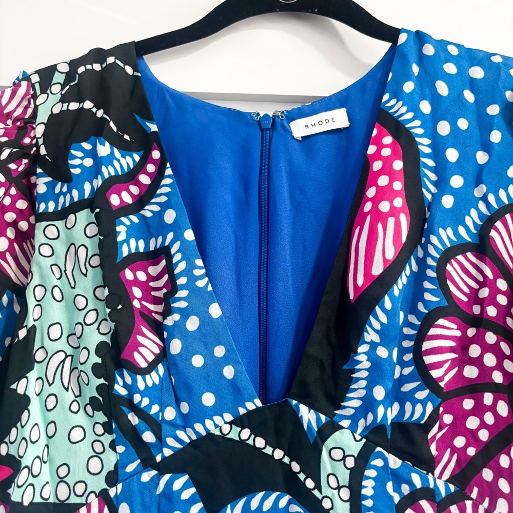 RHODE Ester Printed Midi Dress Blue Print Size 0/2 - Picture 8 of 8